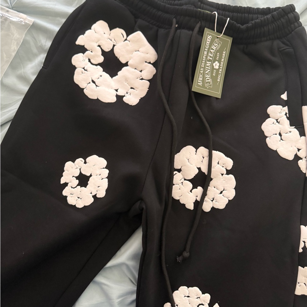 NWT black denim tears floral sweatpants size XL